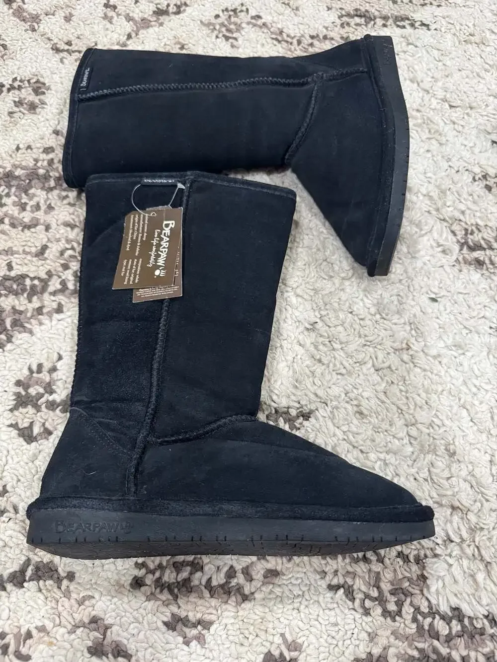 Bearpaw Emma Tall Black Sheepskin Suede Winter Boots Women’s Size 7